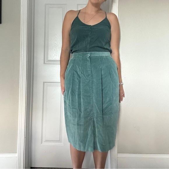 Vintage Truly Yours Green Teal Corduroy Midi Maxi Skirt Casual Fall 90s Retro 12 - Picture 1 of 7